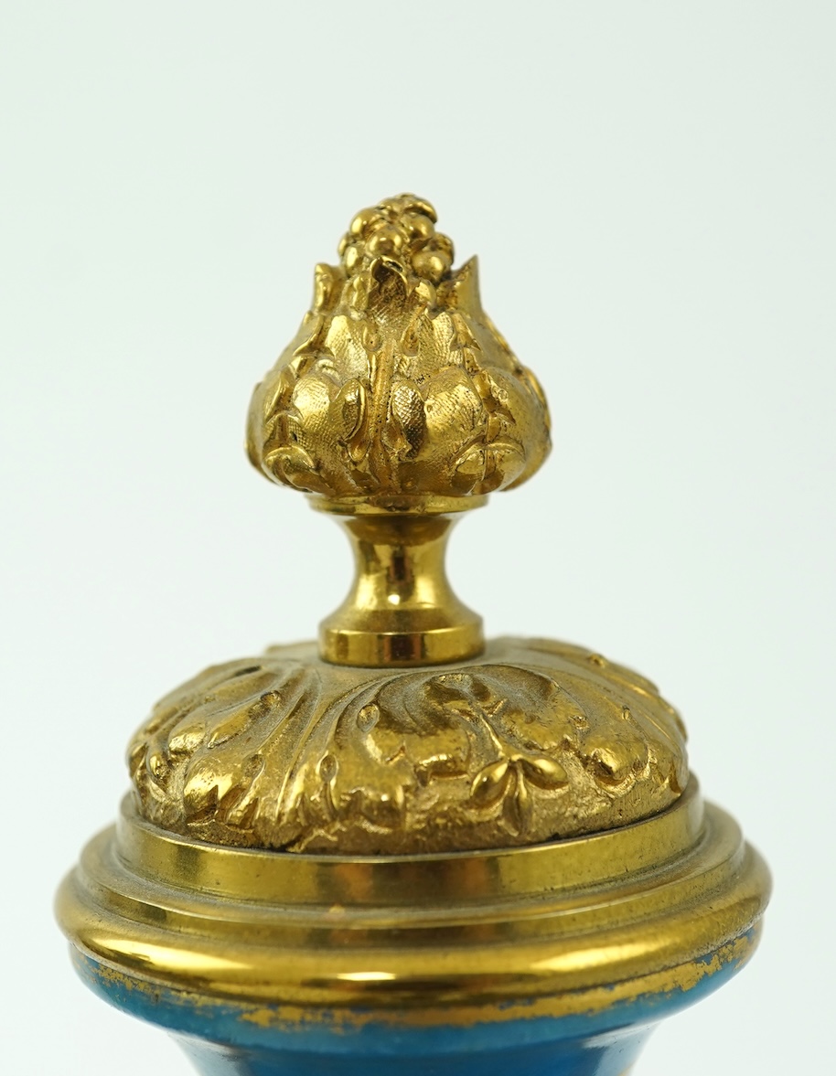 A pair of late 19th century ormolu mounted Sevres style porcelain cassolettes